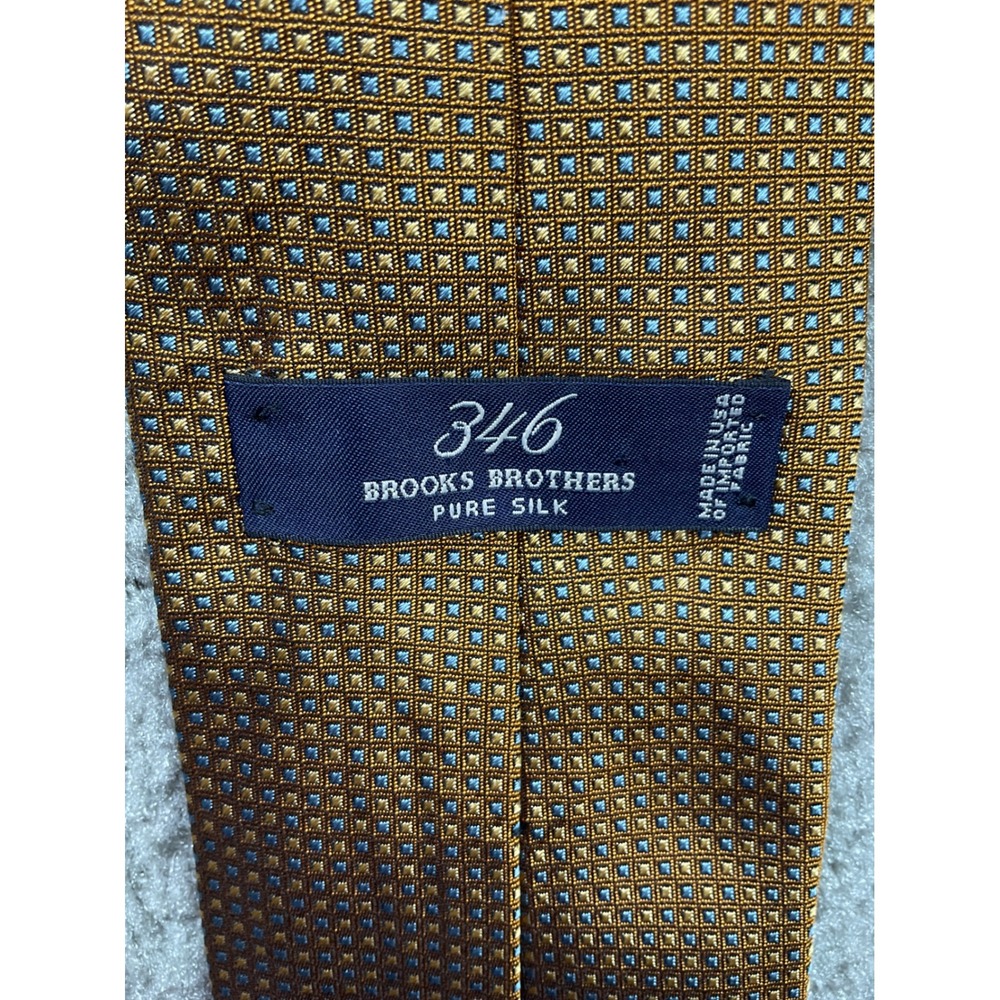 Brooks Brothers 346 Necktie Mens OS Gold Blue Micro Geometric Silk Tie USA Made